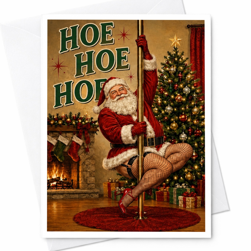 Hoe Hoe Hoe Funny Christmas Card Santa Pole Dancing Holiday Card For Friends Unique Xmas Greeting Card C5424