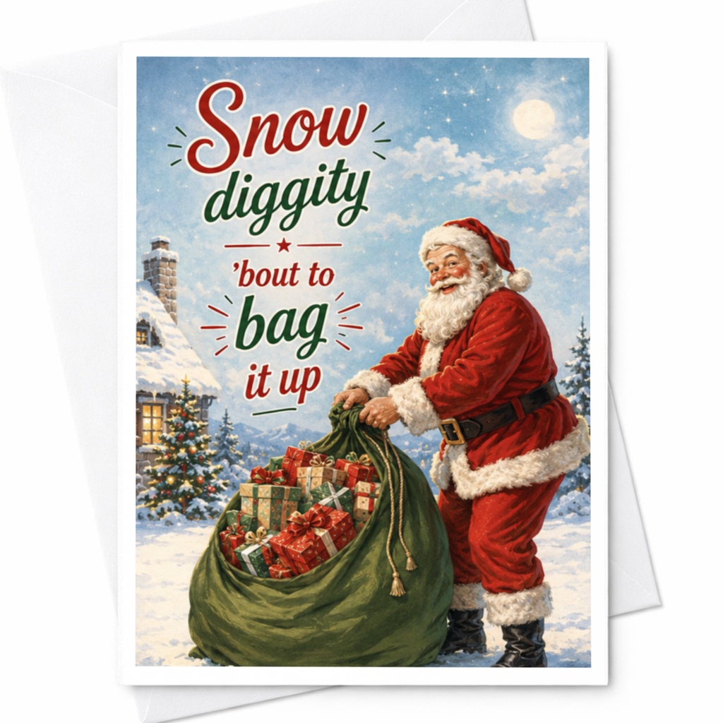 Snow Diggity 'bout To Bag It Up Christmas Card Funny Santa Holiday Greeting Card Retro Style Festive Card For Friends Family C5436