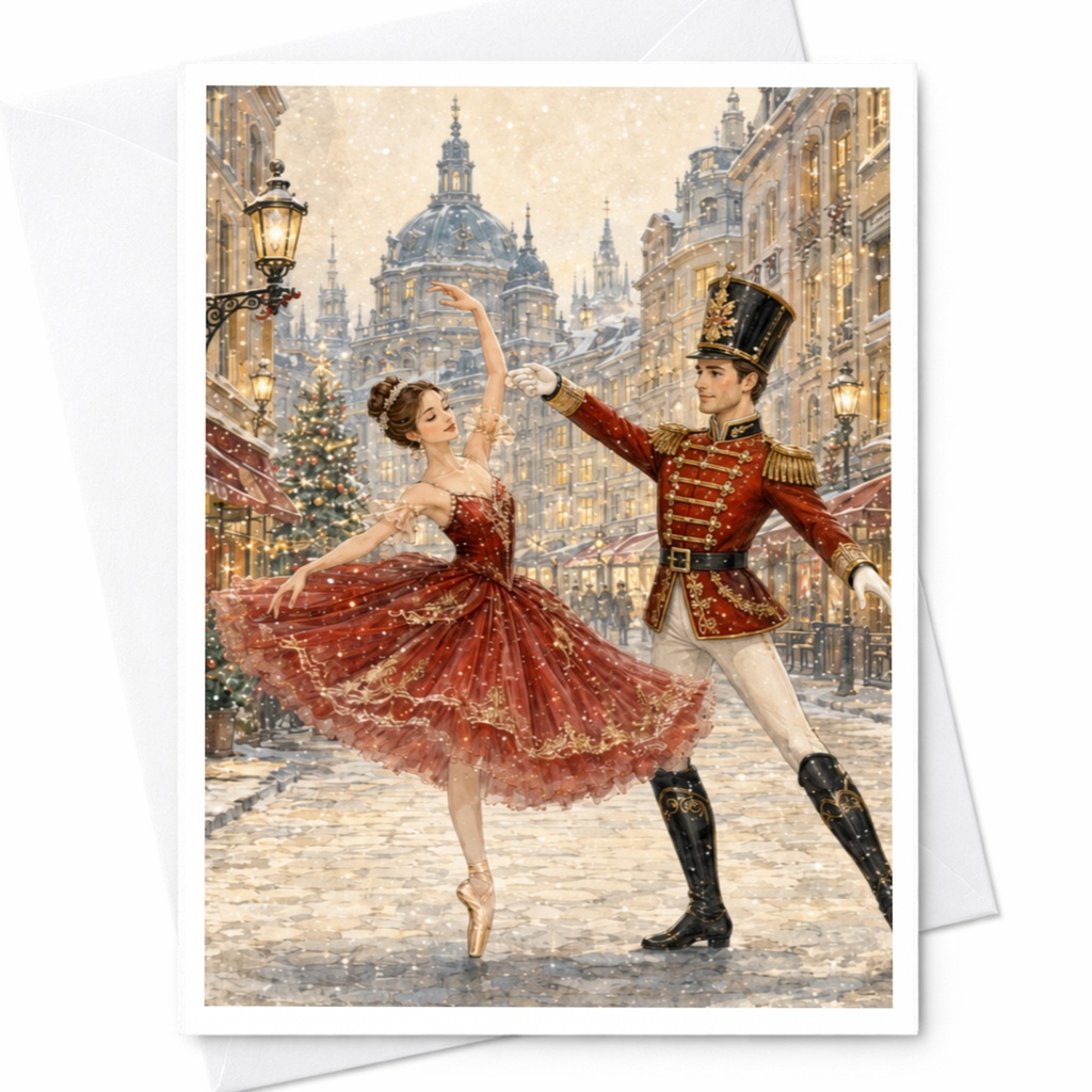 Christmas Soldier And Ballerina Greeting Card Holiday Ballet Scene Elegant Christmas Card For Family And Friends C5438