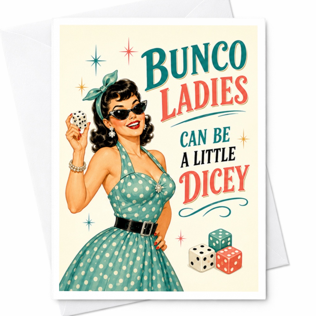 Bunco Ladies Can Be A Little Dicey Fun Greeting Card Retro Style Game Night Card For Bunco Lovers Vintage Inspired C5447