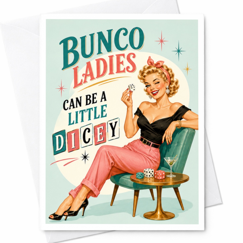 Bunco Ladies Can Be A Little Dicey Funny Greeting Card Retro Game Night Card For Her Vintage Style Card C5448