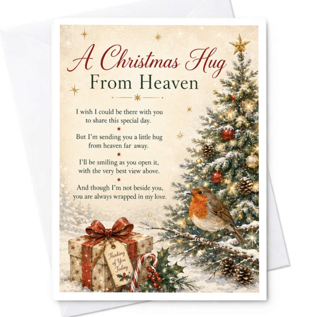 A Christmas Hug From Heaven Sympathy Card Christmas Remembrance Card For Loved Ones Holiday Greeting Card Sentimental C5450