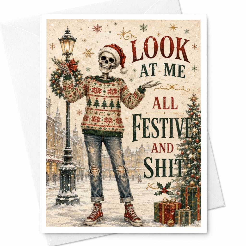 Look At Me All Festive And Shit Funny Skeleton Christmas Card Snarky Holiday Greeting Card Xmas Card For Friends C5460