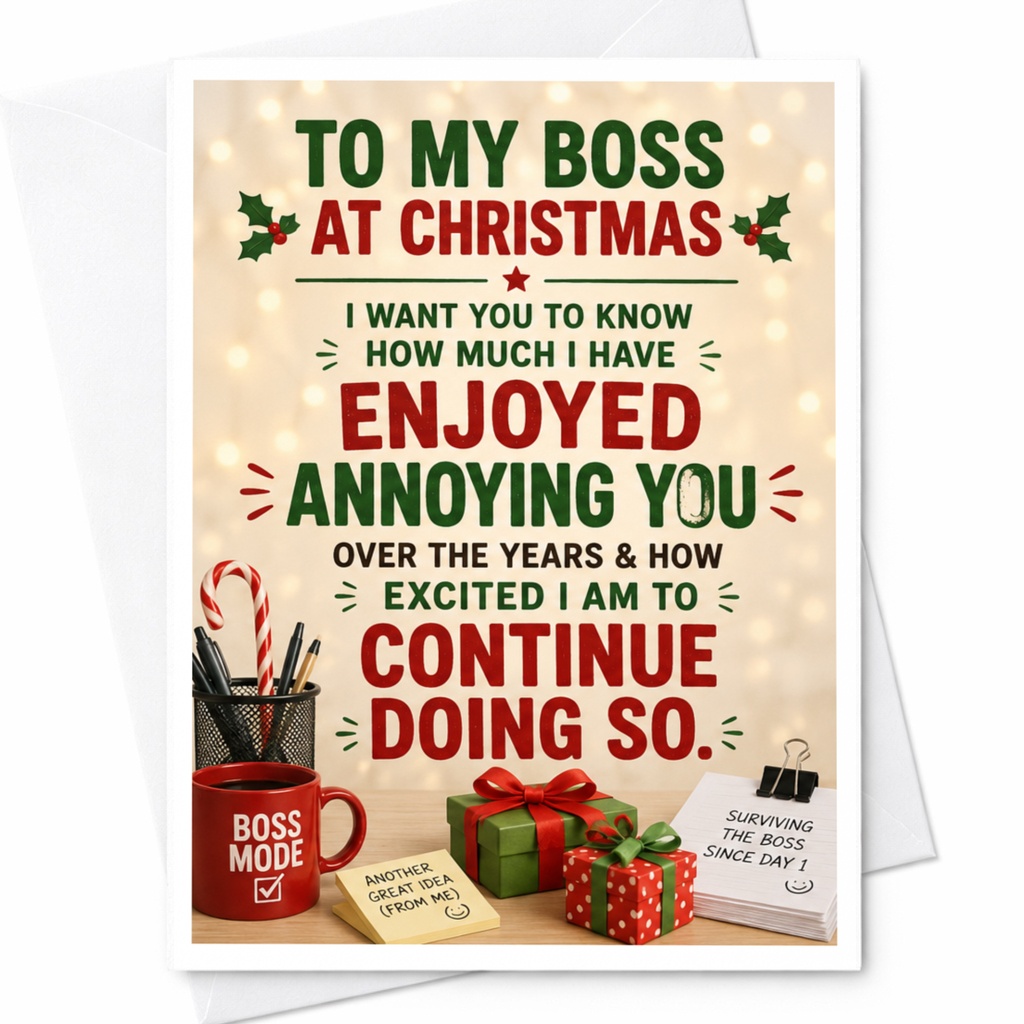 To My Boss At Christmas Funny Christmas Card Enjoyed Annoying You Over The Years Boss Manager Holiday Greeting Card C5462