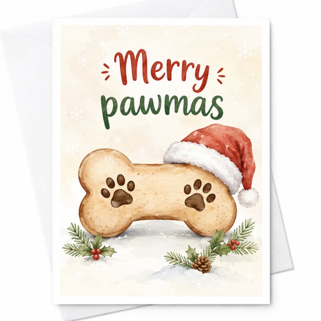 Merry Pawmas Christmas Card Cute Dog Lover Holiday Greeting Card Santa Hat Pet Owner Festive Card For Animal Lovers C5470
