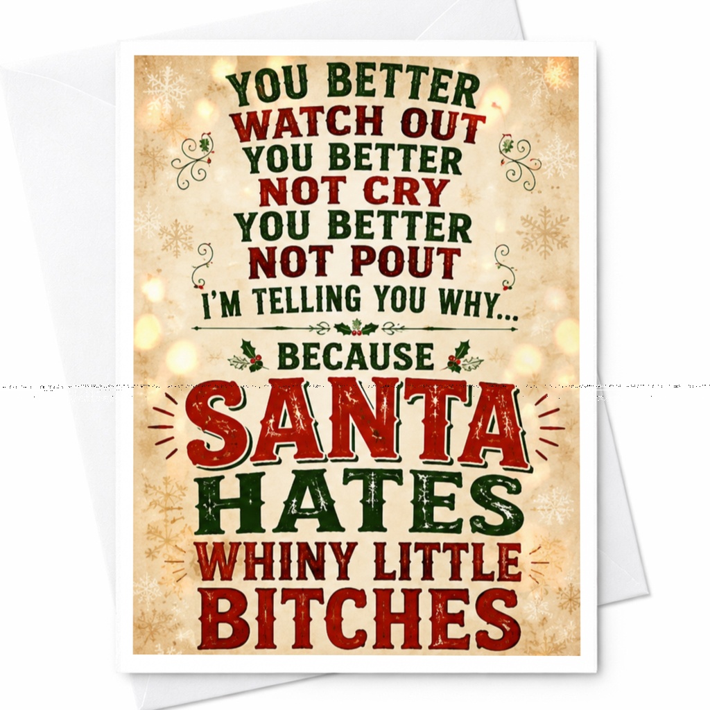 You Better Watch Out Funny Christmas Card Santa Hates Whiny Little Bitches Holiday Greeting Card For Friends C5472