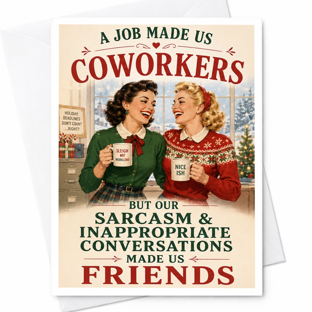 A Job Made Us Coworkers But Our Sarcasm & Inappropriate Conversations Made Us Friends Christmas Card Funny Holiday Greeting For Co C5480