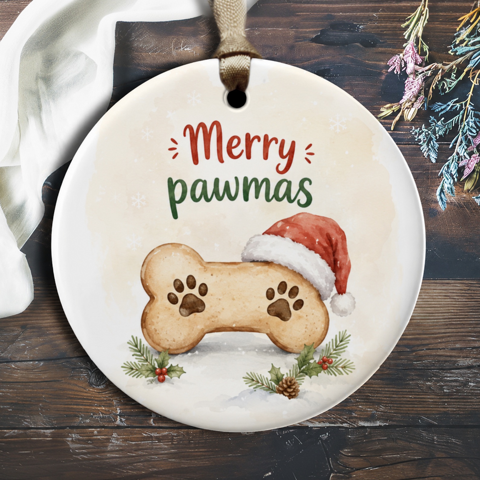 Merry Pawmas Dog Ornament Christmas Decoration Cute Pet Lover Gift Santa Hat Bone Holiday Decor O1264