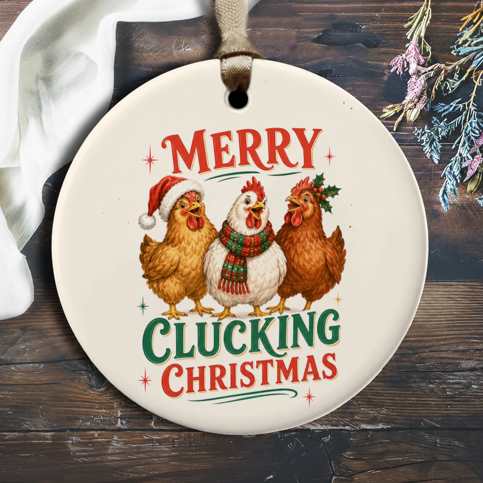 Merry Clucking Christmas Funny Chicken Ornament Holiday Decor Farm Animal Lovers Cute Festive Christmas Tree Decoration O1267