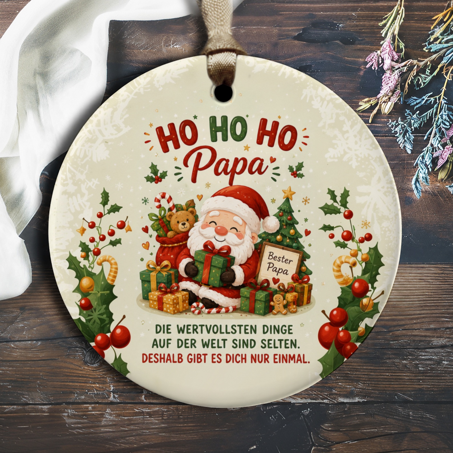 Ho Ho Ho Papa Christmas Ornament Santa With Gifts Best Papa Holiday Decoration Festive Tree Ornament For Dad O1271