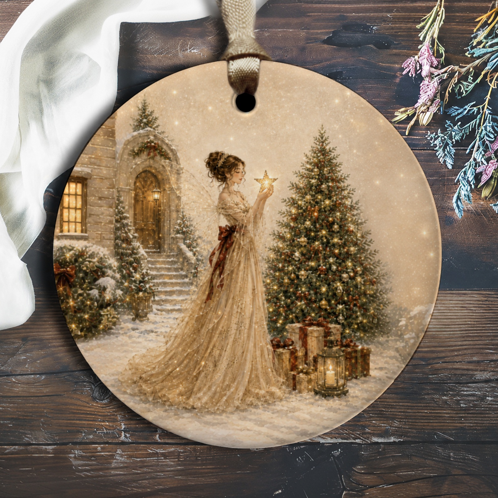 Angel Christmas Ornament Elegant Holiday Decor Fairy With Star Winter Scene Christmas Tree Decoration Gift O1309