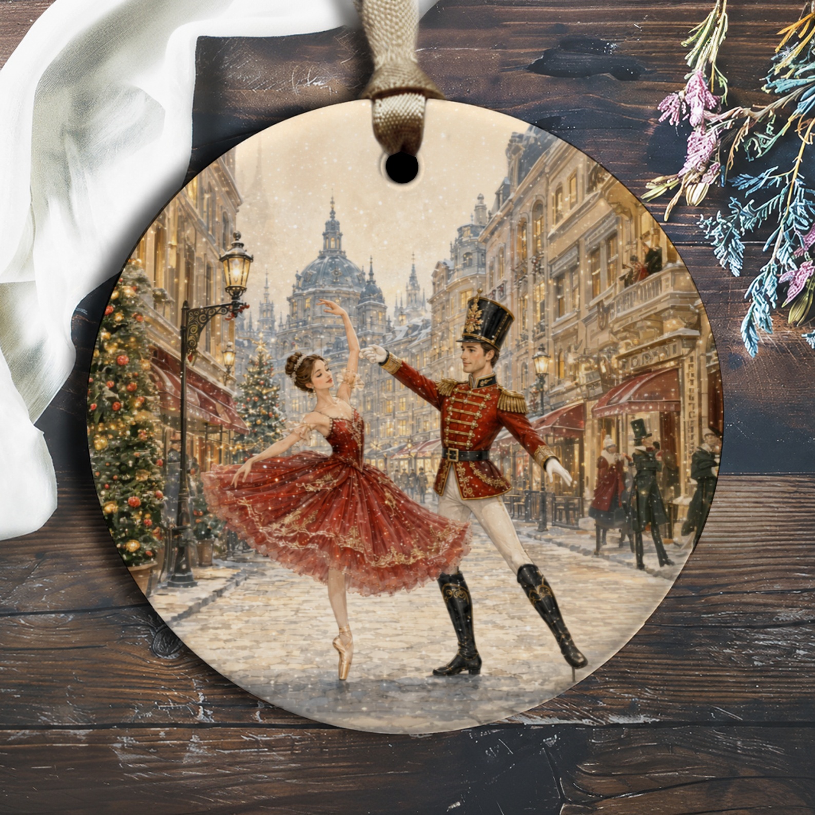 Nutcracker Ballet Scene Christmas Ornament Elegant Holiday Decor Ballerina And Soldier Festive Ornament For Dance Lovers O1312