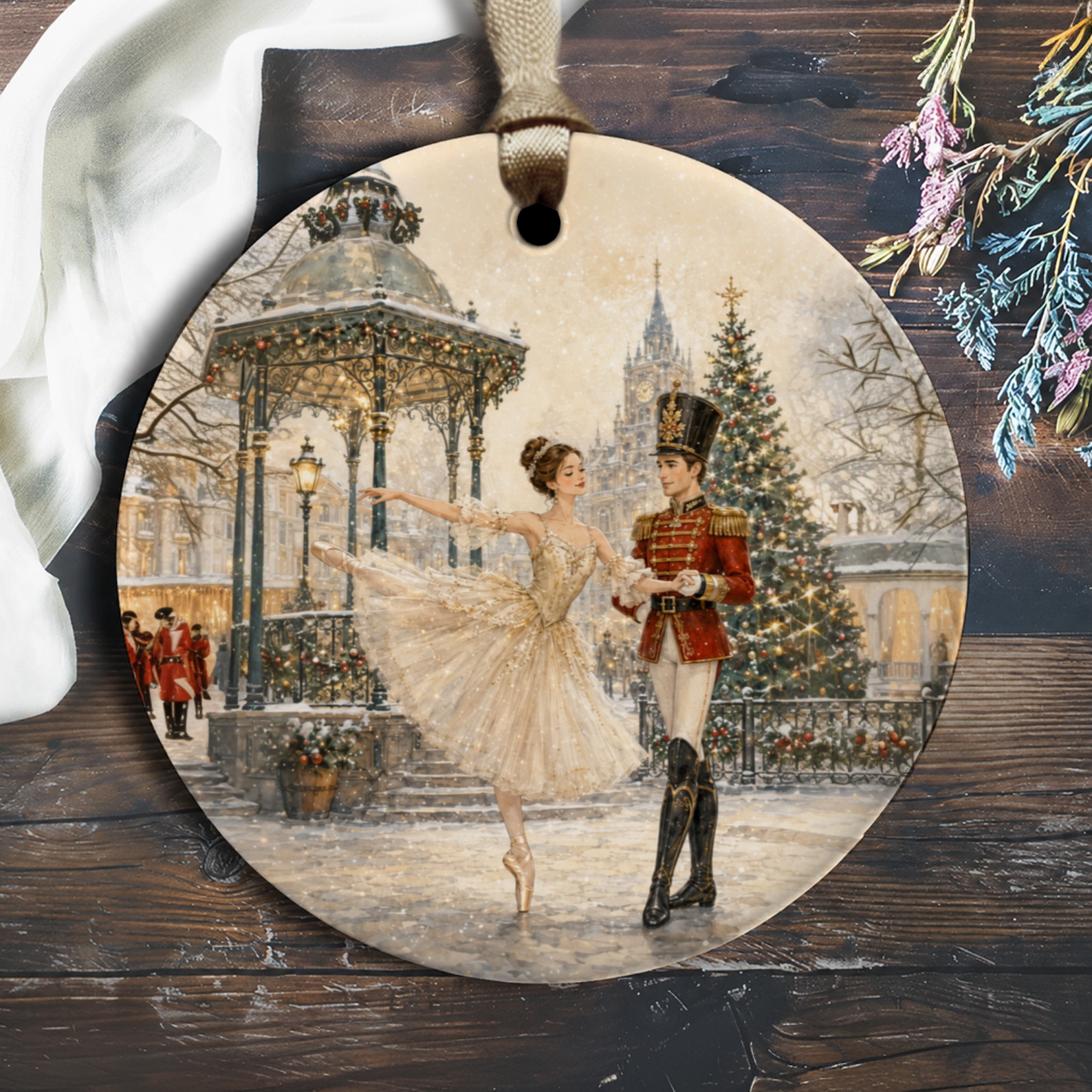Ballerina And Soldier Christmas Ornament Winter Scene Holiday Decor Nutcracker Ballet Christmas Tree Decoration Gift O1313