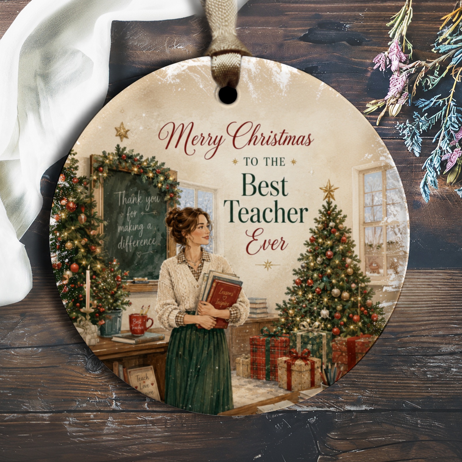 Merry Christmas To The Best Teacher Ever Ornament Holiday Gift For Teachers Christmas Tree Decor Appreciation Present O1277
