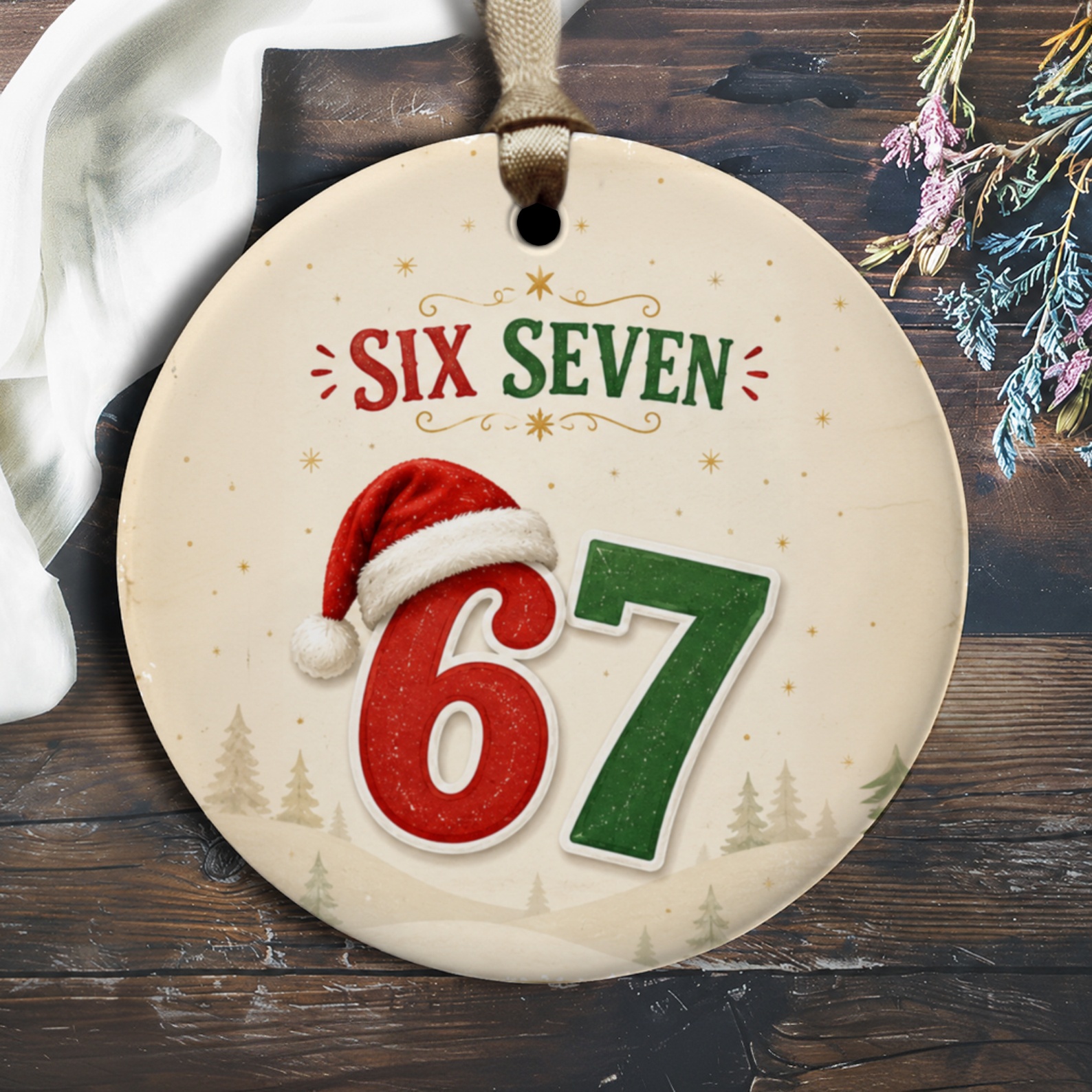 Six Seven 67 Christmas Ornament Festive Holiday Decor Santa Hat Winter Decoration Gift Idea O1344