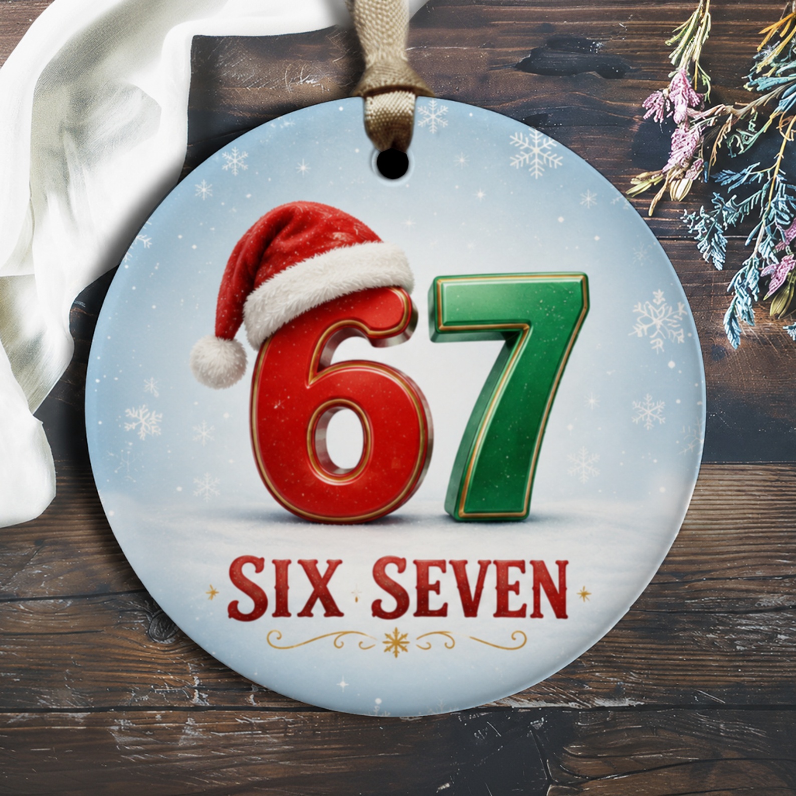 67 Six Seven Christmas Ornament Festive Holiday Decor Santa Hat Snowflakes Winter Decoration Gift O1345