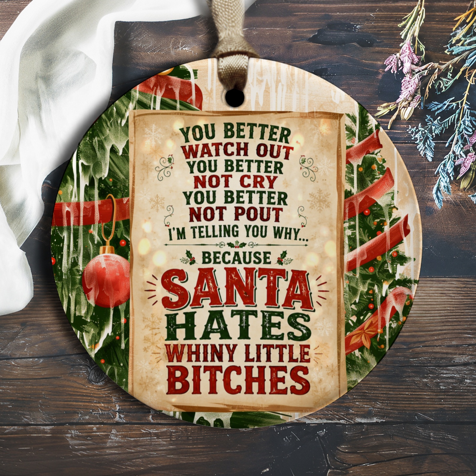 You Better Watch Out Funny Christmas Ornament Santa Holiday Decor Gift Idea Festive Tree Decoration O1281