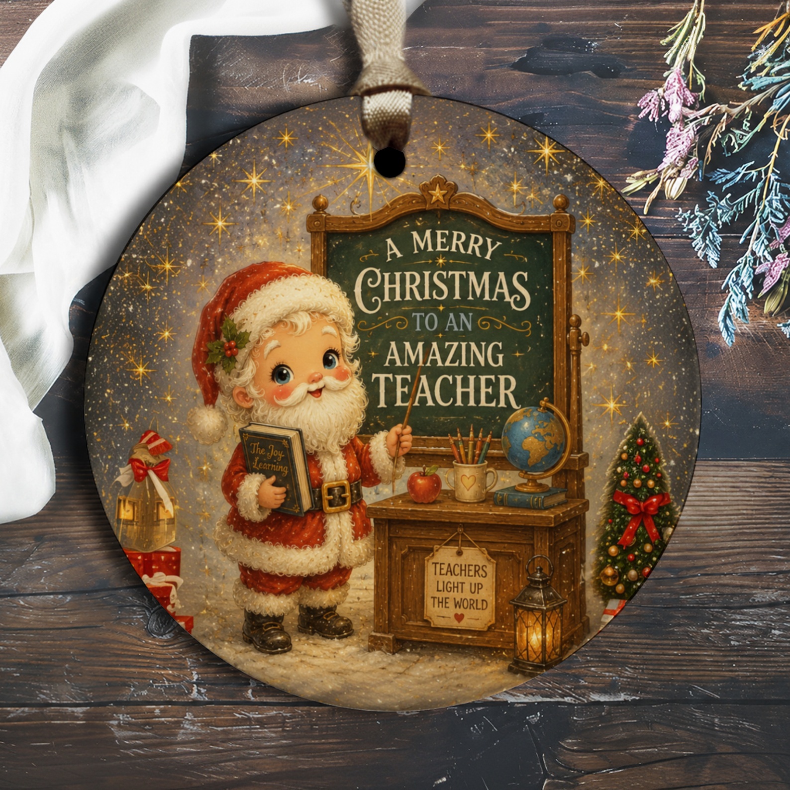 A Merry Christmas To An Amazing Teacher Ornament Santa Chalkboard Gift Holiday Decor Teacher Appreciation O1346