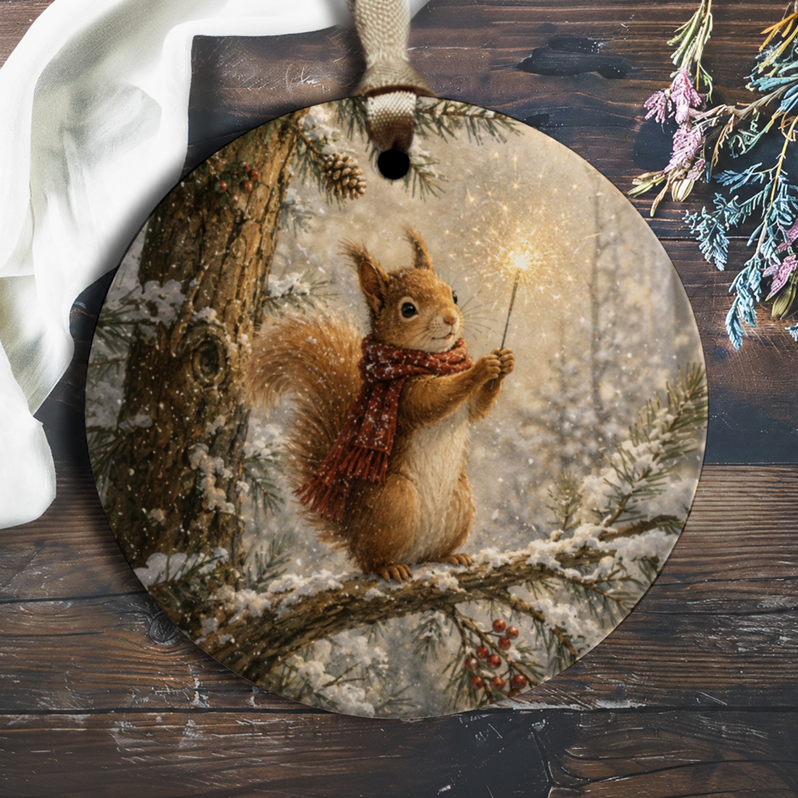 Squirrel With Sparkler Christmas Ornament Winter Woodland Animal Decor Cute Holiday Tree Decoration Gift For Nature Lover O1287