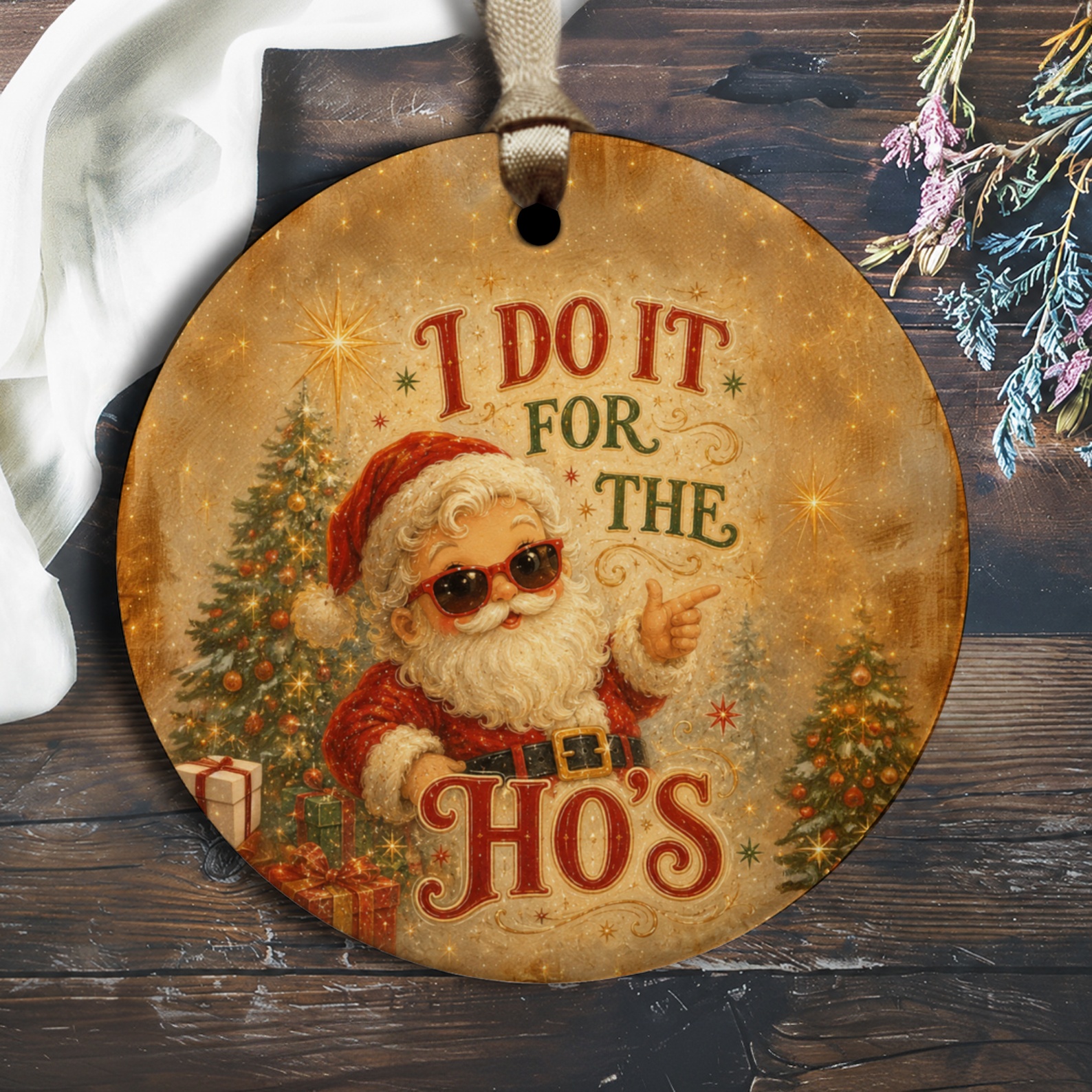 I Do It For The Ho's Funny Christmas Ornament Santa With Sunglasses Holiday Decor Festive Tree Decoration Gift O1355