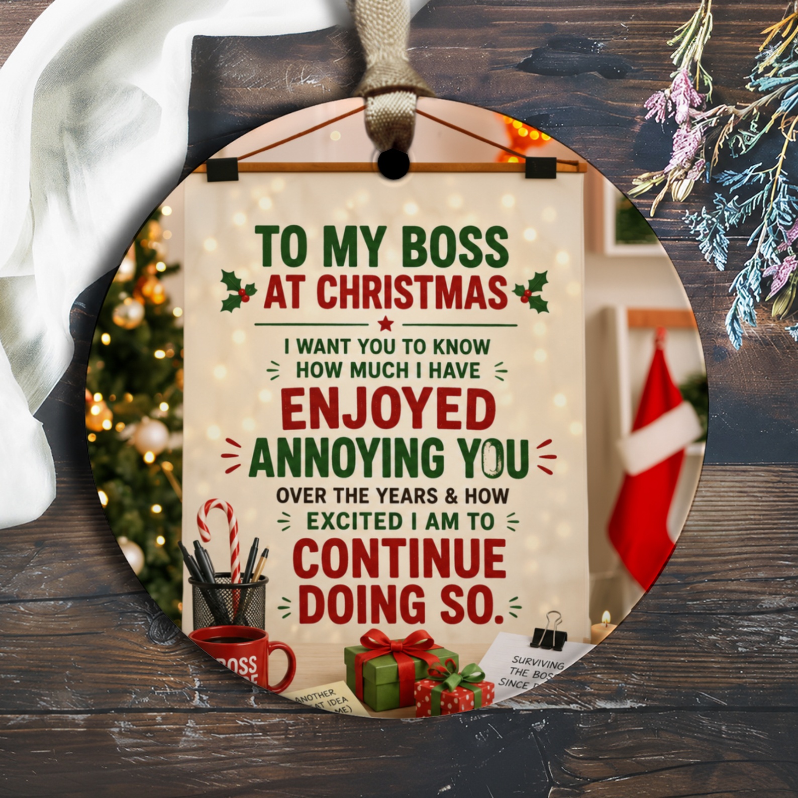 To My Boss At Christmas Funny Ornament Enjoyed Annoying You Holiday Gift Boss Christmas Tree Decoration Office O1292