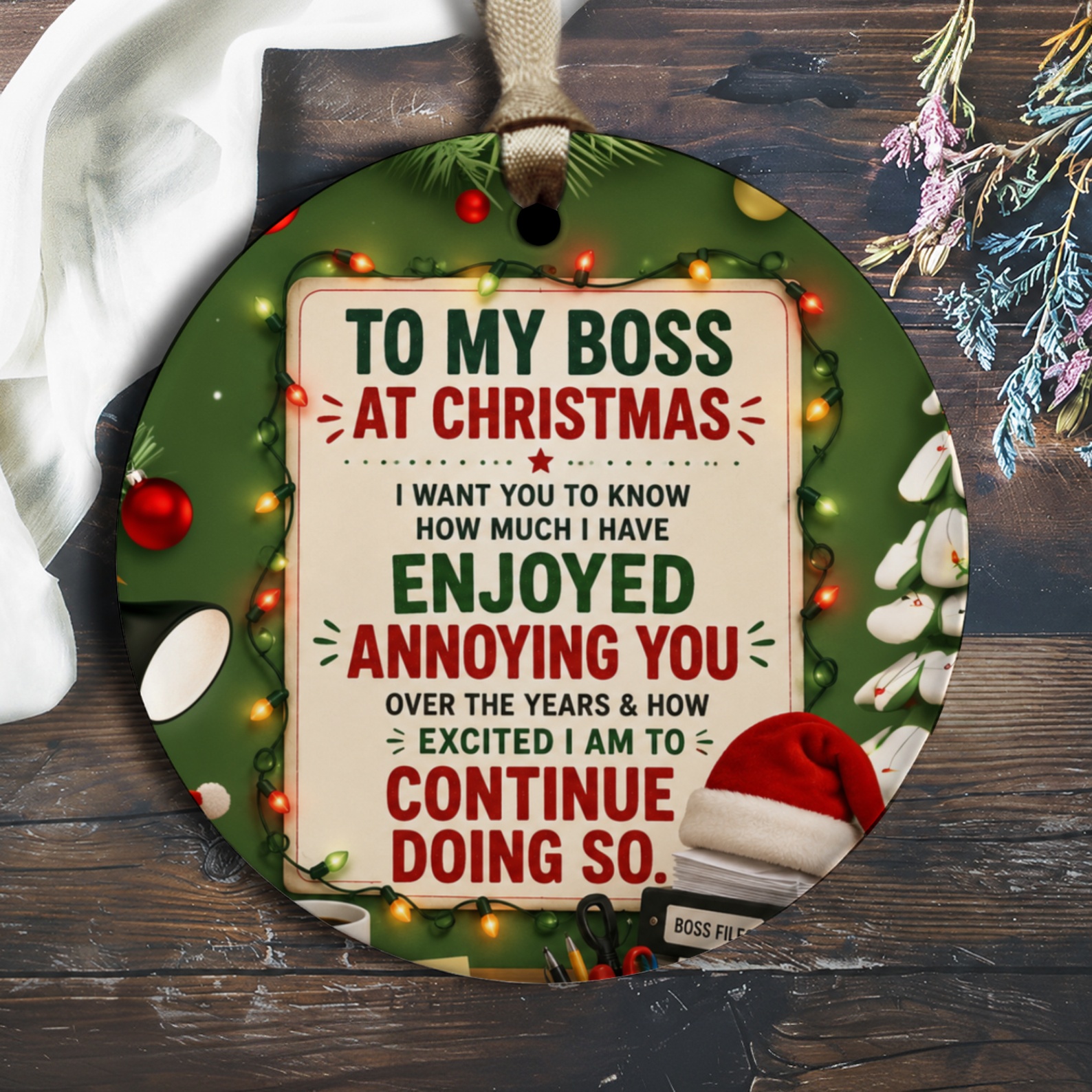 To My Boss At Christmas Funny Ornament Enjoyed Annoying You Holiday Gift Boss Christmas Ornament Office Decoration O1293
