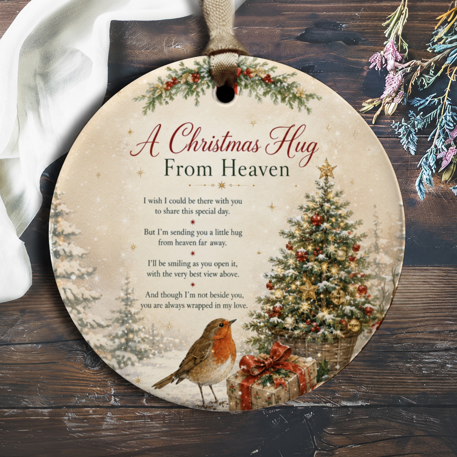 A Christmas Hug From Heaven Ornament Memorial Christmas Ornament Remembrance Gift Holiday Decor Robin And Tree O1302