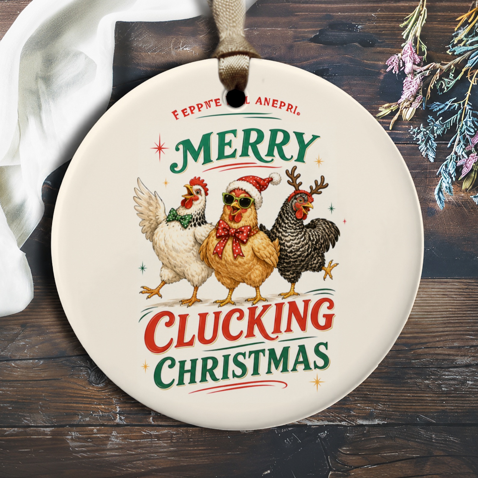 Merry Clucking Christmas Ornament Funny Holiday Decor Festive Chicken Farmhouse Christmas Tree Decoration O1307