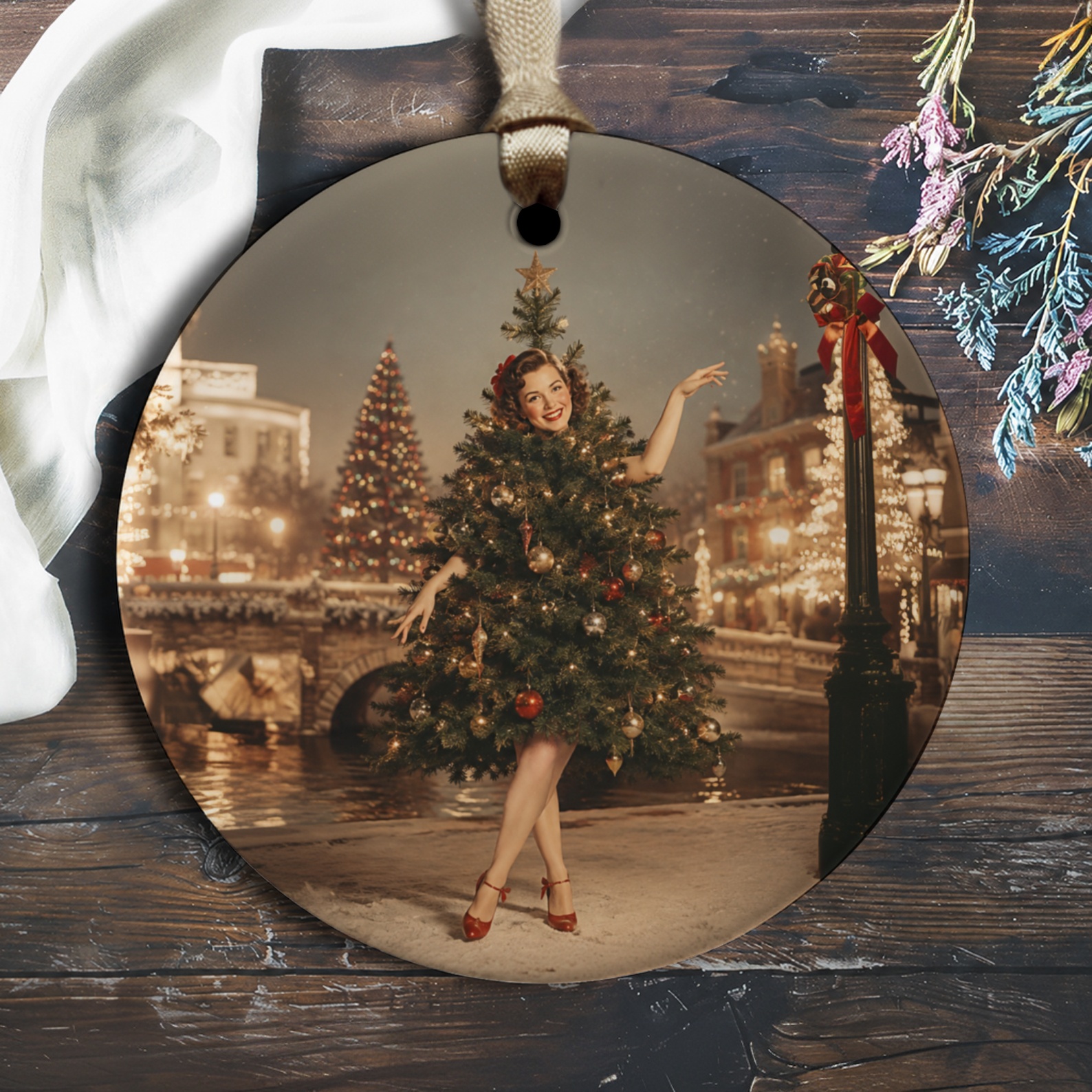 Vintage Christmas Ornament Woman Dressed As Christmas Tree Holiday Decor Retro Style Festive Decoration For Tree O1310