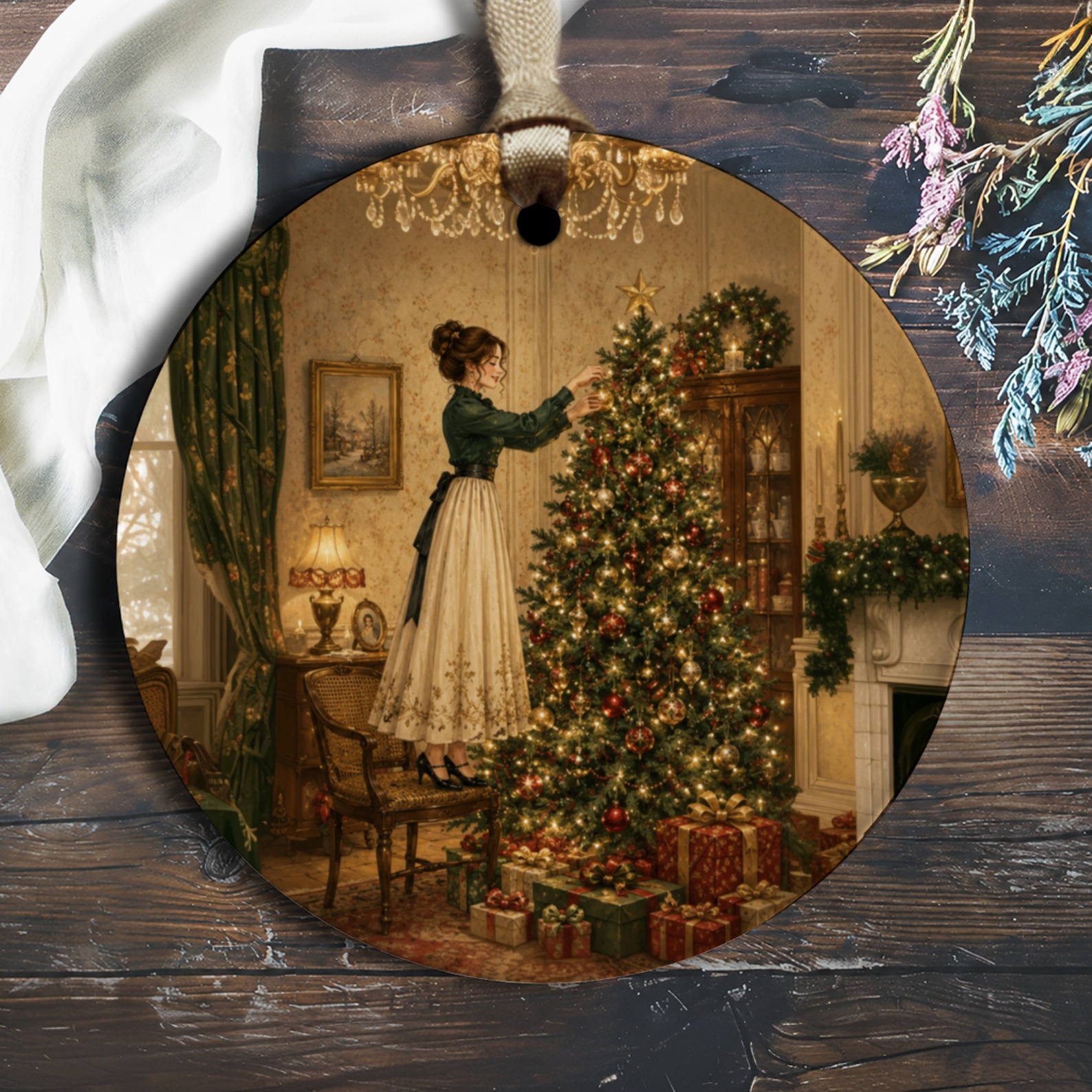 Victorian Christmas Ornament Elegant Holiday Decor Vintage Style Tree Decoration Festive Home Accent Classic Christmas Gift O1315