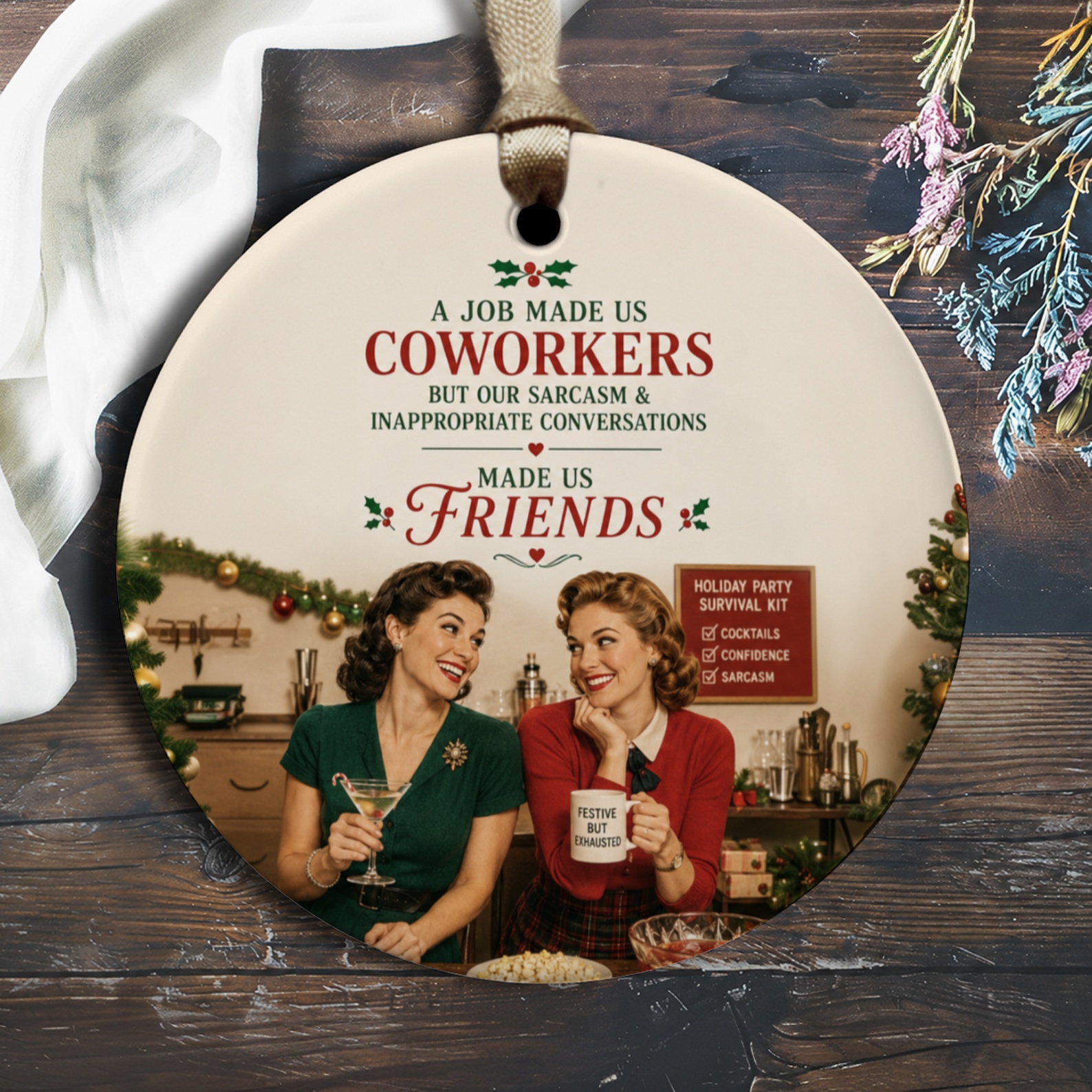 A Job Made Us Coworkers Sarcastic Christmas Ornament Funny Holiday Gift For Friends Office Party Decor Vintage Style O1323