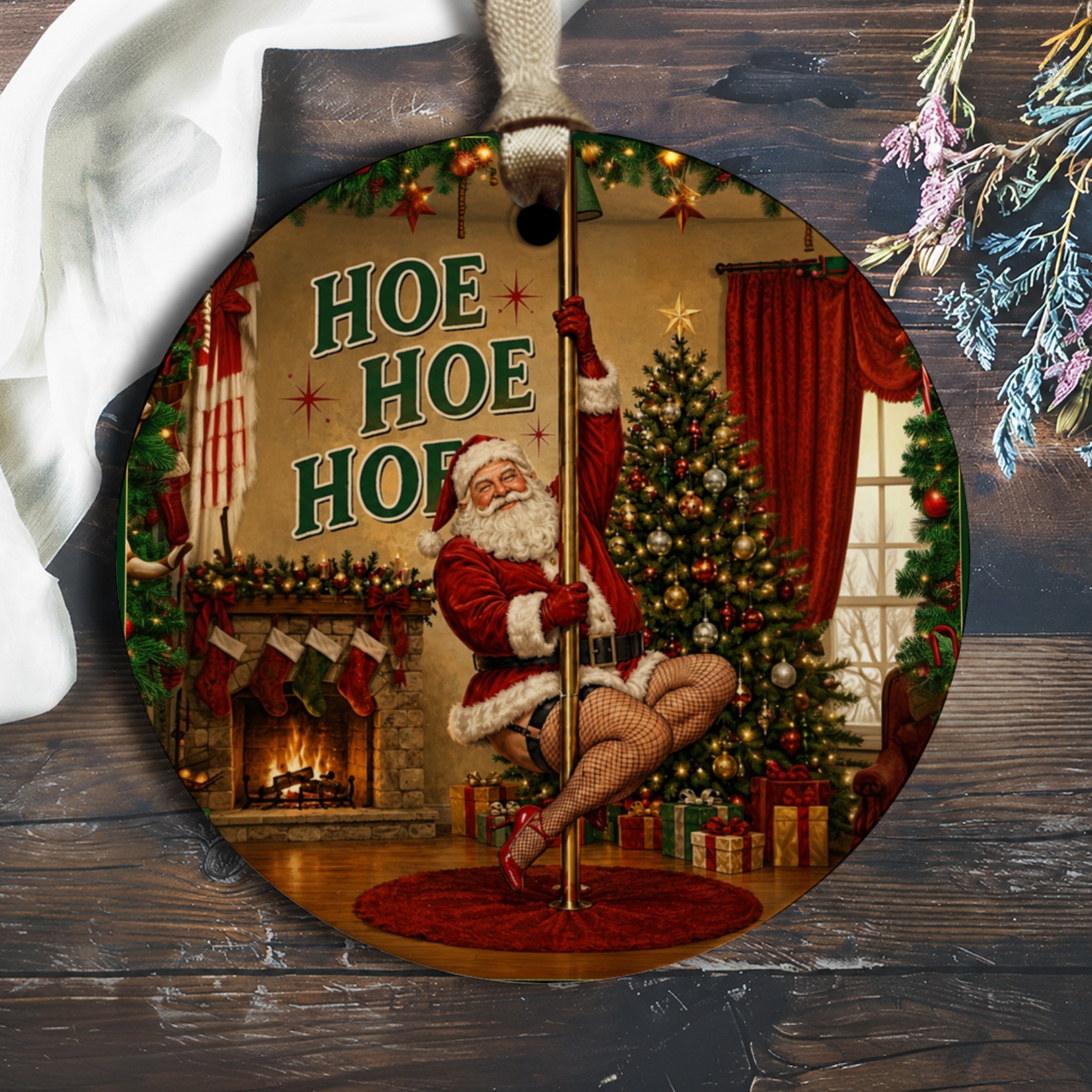 Hoe Hoe Hoe Funny Santa Christmas Ornament Pole Dancing Santa Holiday Decor Xmas Tree Decoration O1329