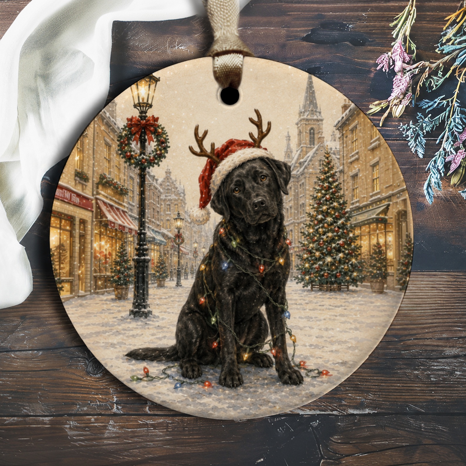 Christmas Dog Ornament Cute Labrador With Antlers Holiday Decor Festive Pet Lover Gift Winter Scene Christmas Tree O1341