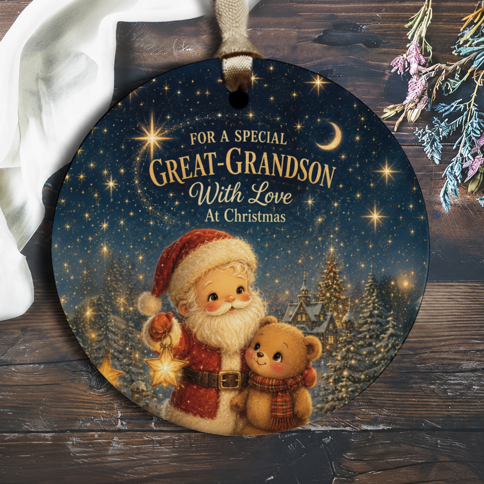 For A Special Great-Grandson With Love At Christmas Ornament Santa Bear Holiday Decor Gift Keepsake O1350