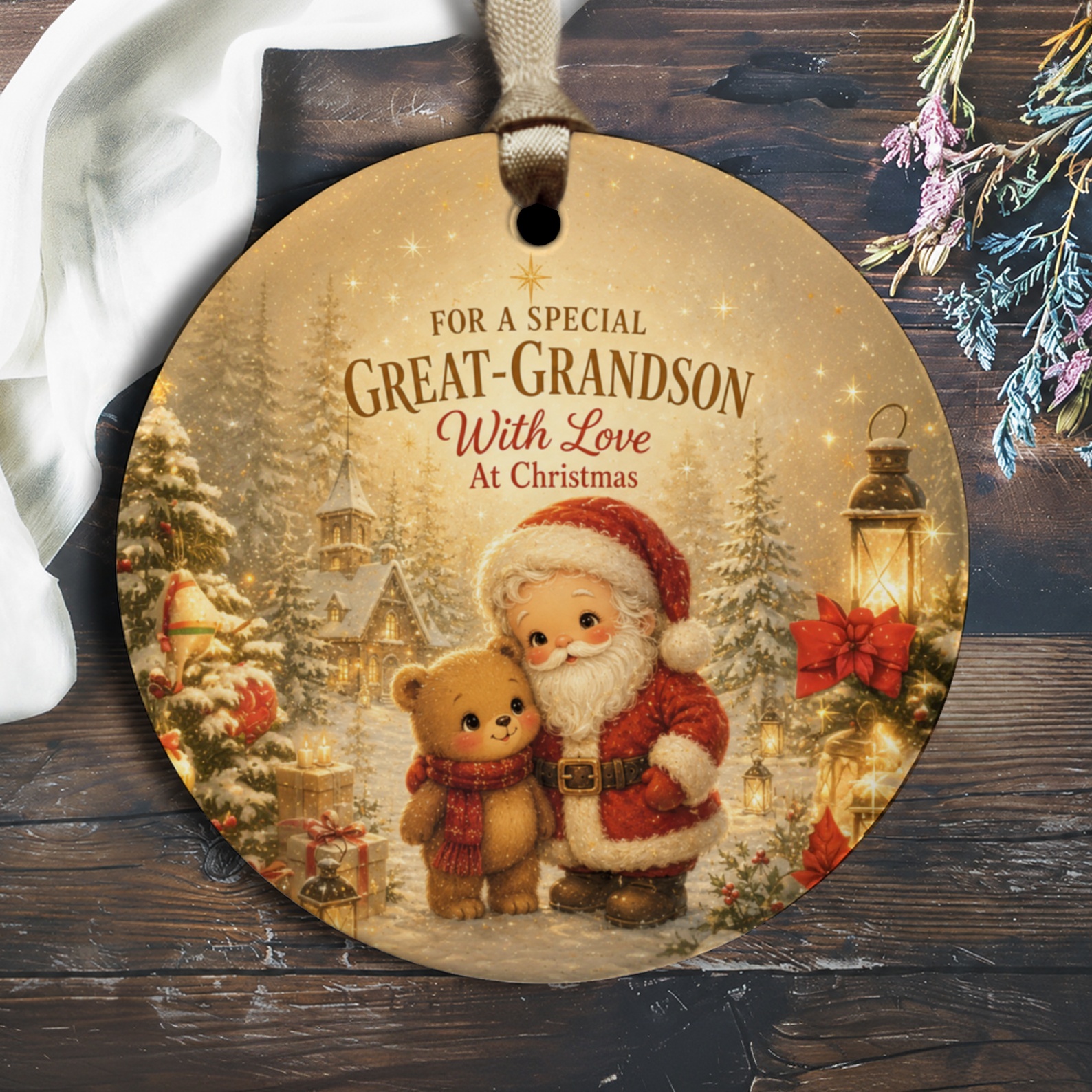 For A Special Great-Grandson With Love At Christmas Ornament Santa Bear Christmas Decoration Festive Holiday Gift O1351
