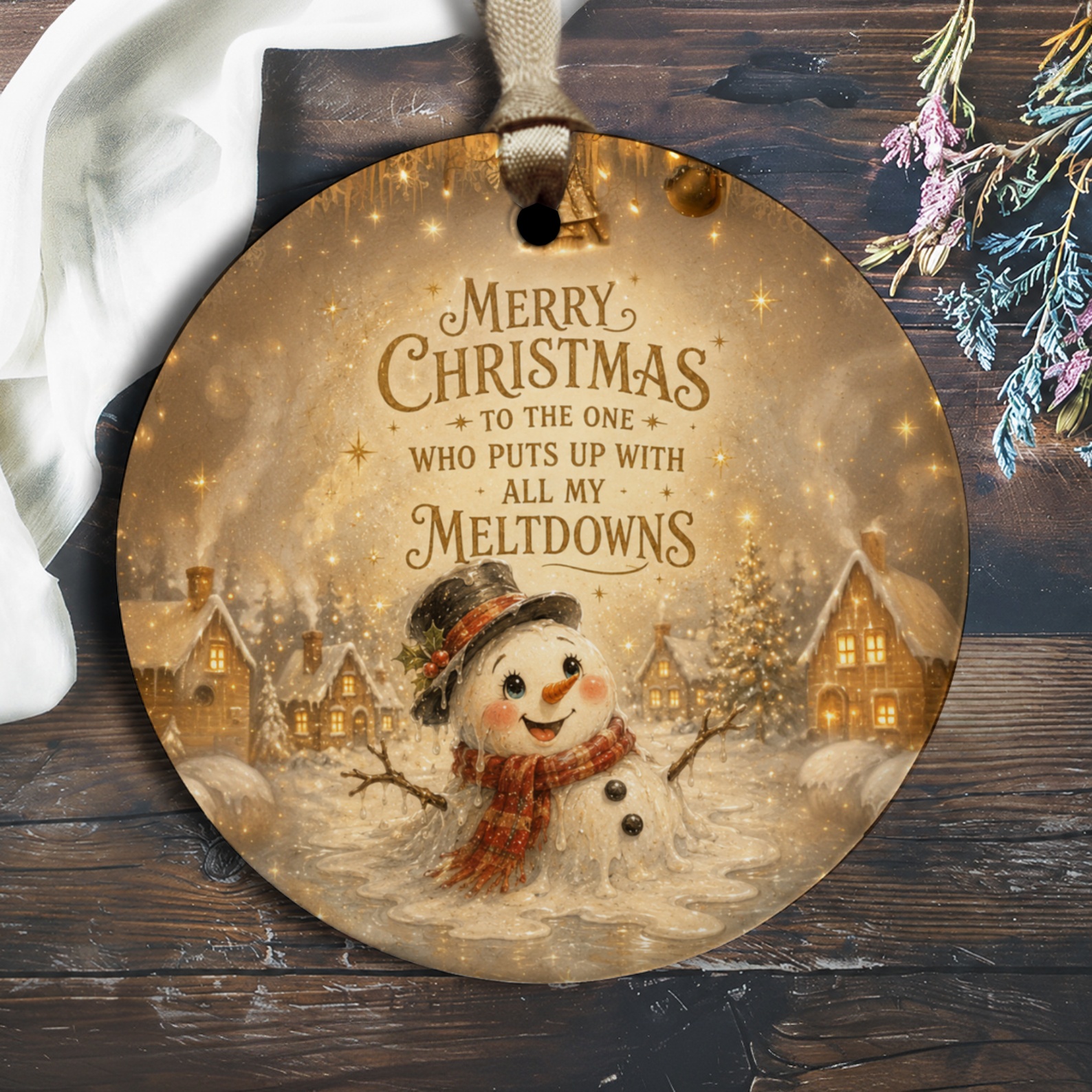 Merry Christmas To The One Who Puts Up With All My Meltdowns Ornament Funny Snowman Holiday Decor Gift O1353
