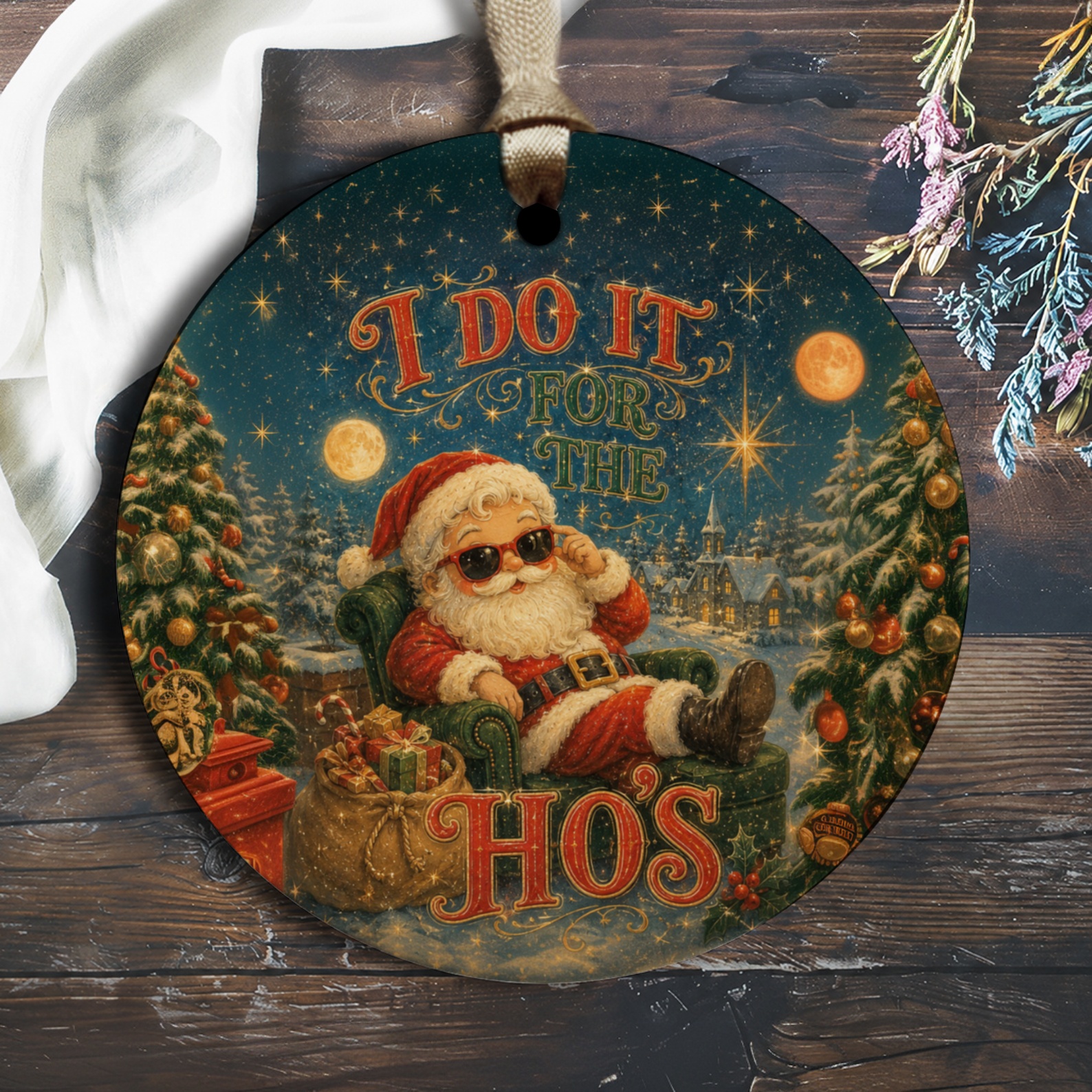 I Do It For The Ho's Funny Santa Ornament Christmas Decor Holiday Tree Decoration Cute Santa Claus Gift O1354