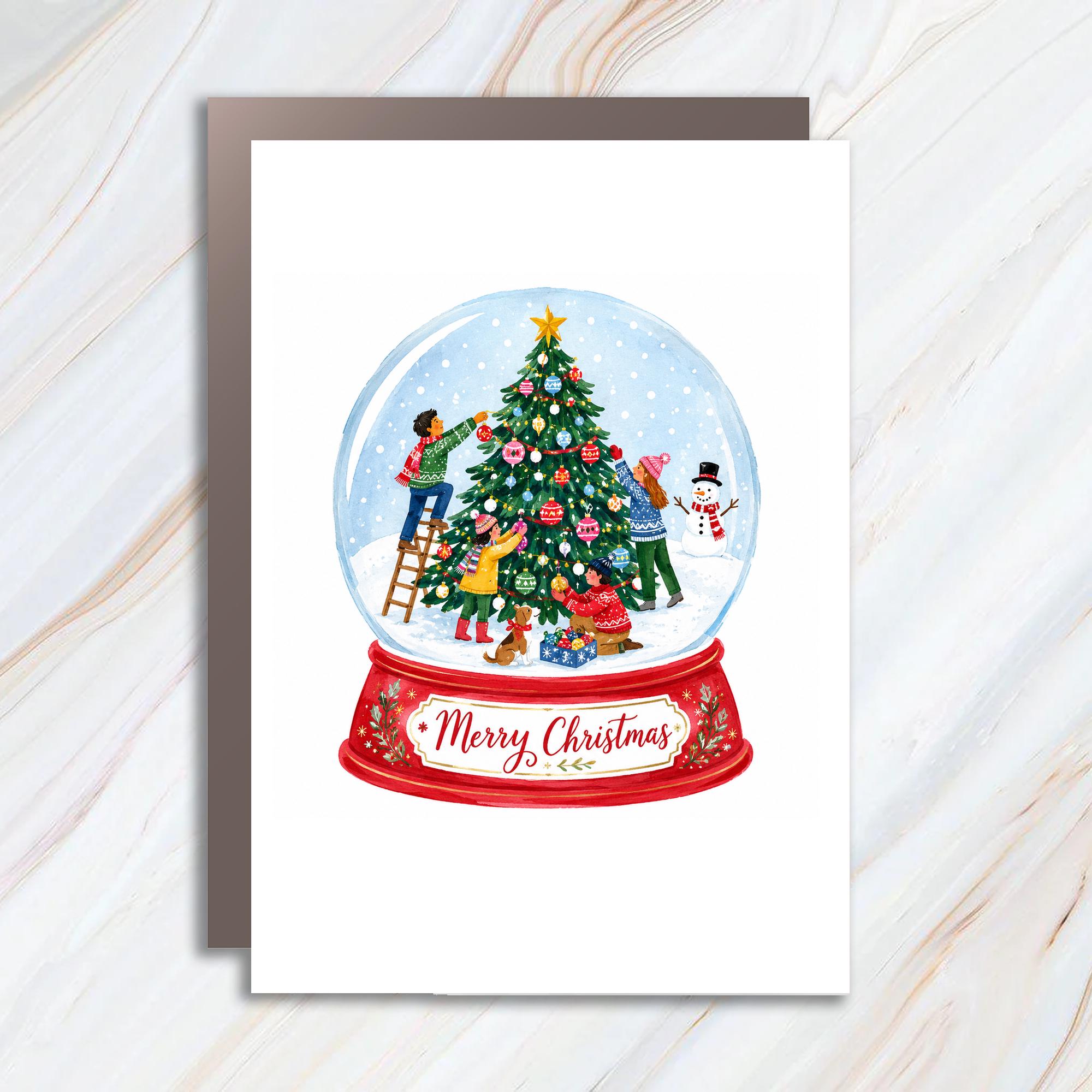 Merry Christmas Family Decorating Tree Card Festive Holiday Greeting Card Snow Globe For Friends Cute Xmas Card C1208