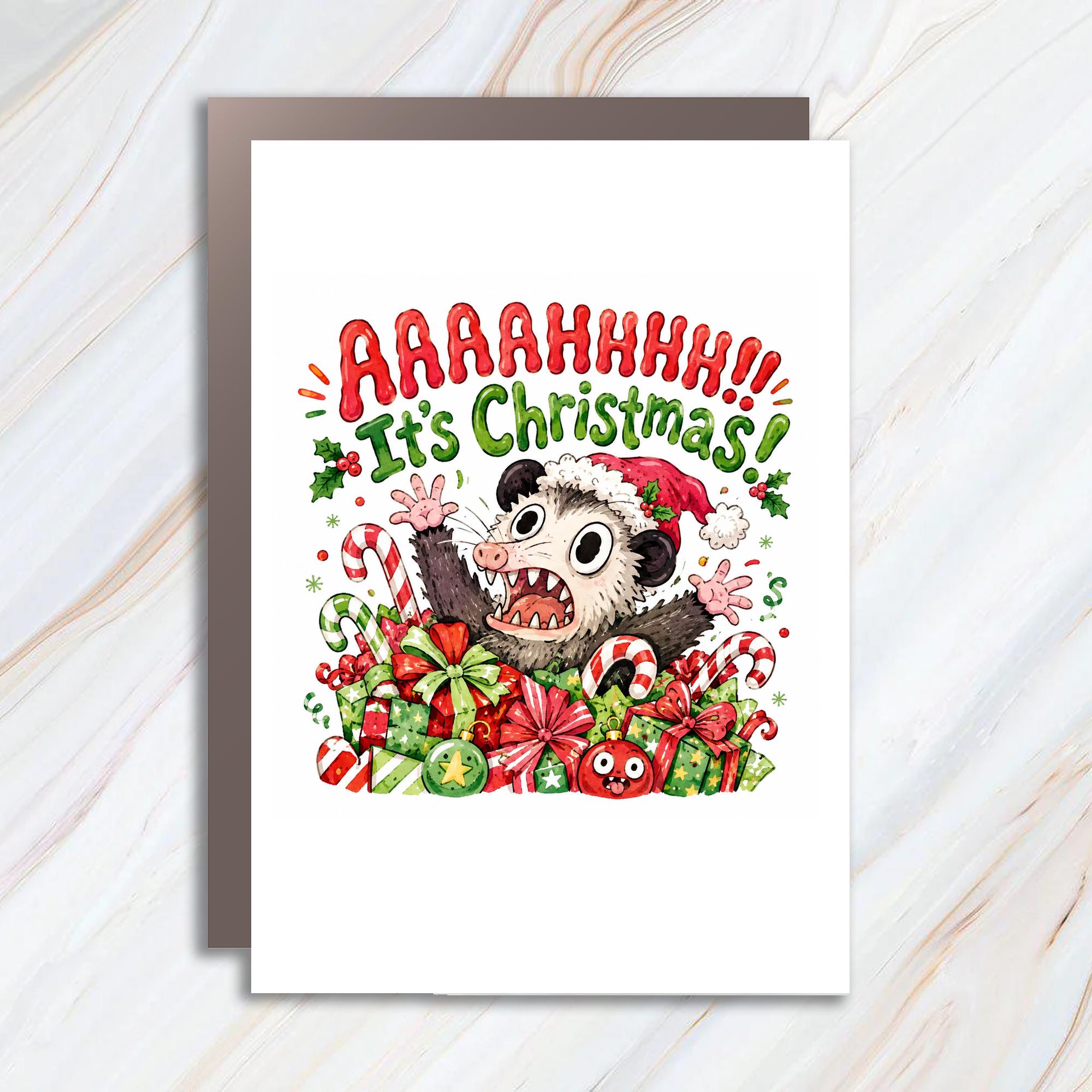 Aaahhhh!! It's Christmas! Funny Christmas Card Cute Possum Holiday Greeting Card For Animal Lover Festive Xmas Card C1200