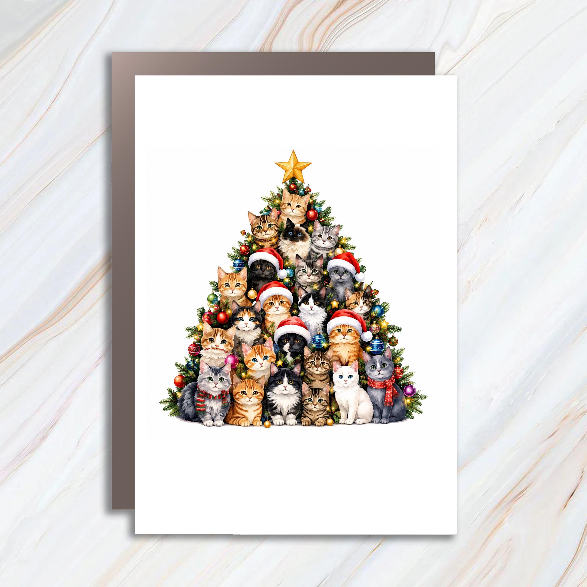Cats Christmas Tree Card Cute Holiday Greeting Card For Cat Lover Festive Feline Christmas Card Animal Lover C1202