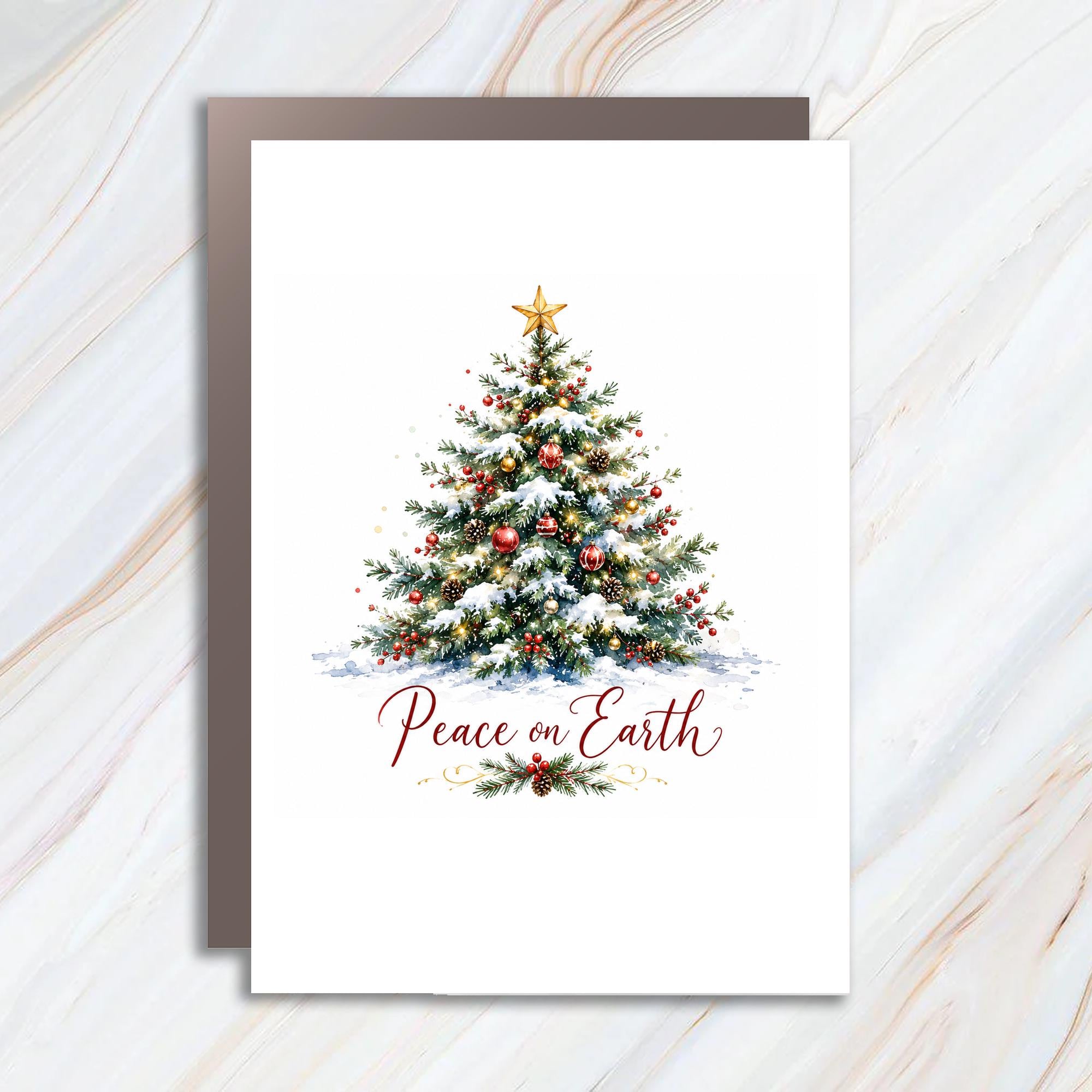Peace On Earth Christmas Card Festive Holiday Greeting Card For Family Friends Beautiful Tree Seasonal Wishes C1211