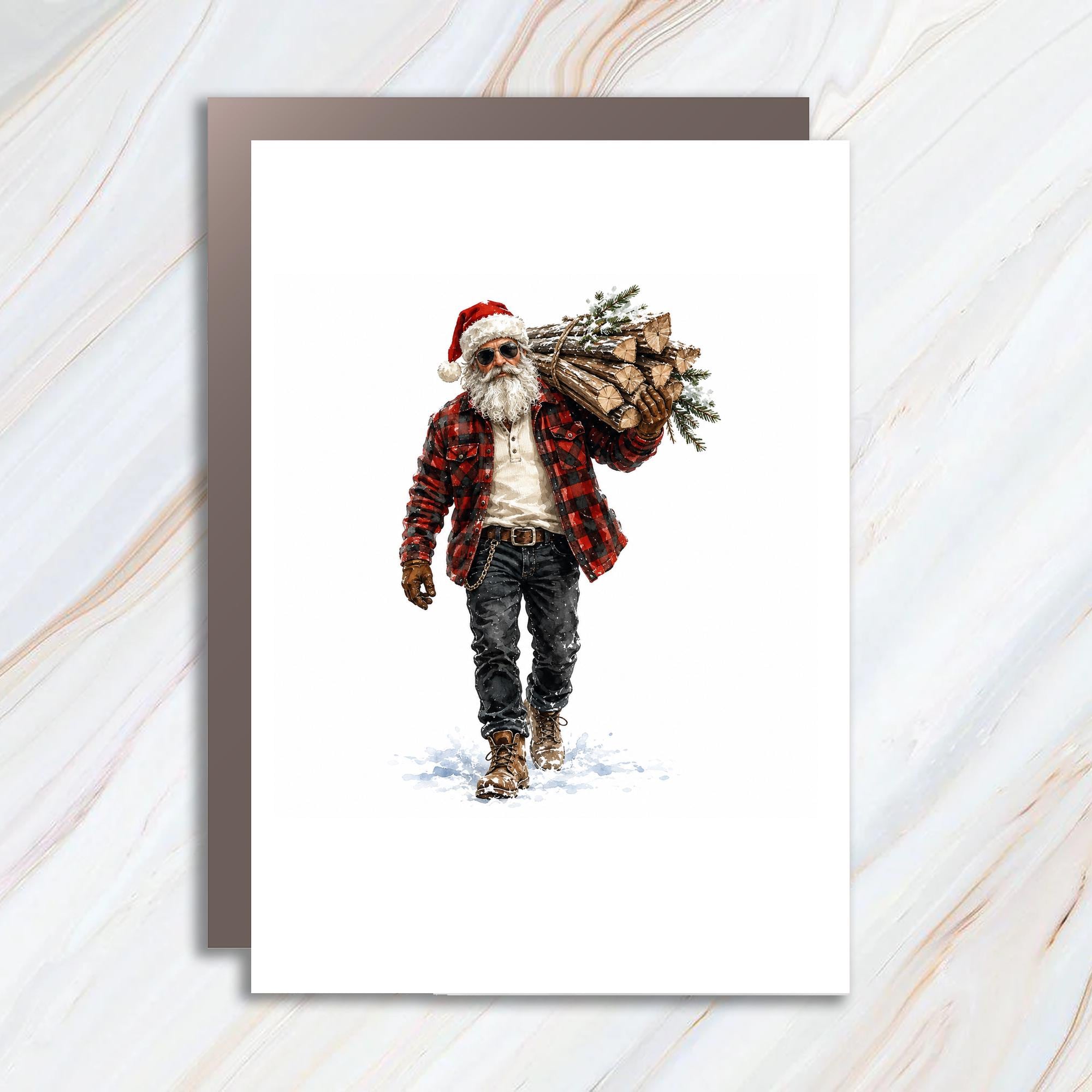 Santa Lumberjack Christmas Card Rustic Holiday Greeting Card For Him Funny Santa Card Winter Woodsman Card C1212