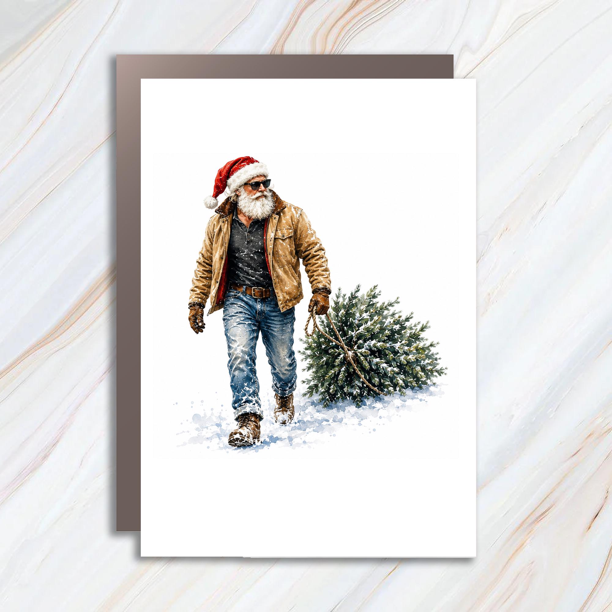 Santa With Sunglasses Christmas Card Cool Holiday Greeting Card For Him Funny Santa Card Winter Snowy Scene Xmas Card C1219