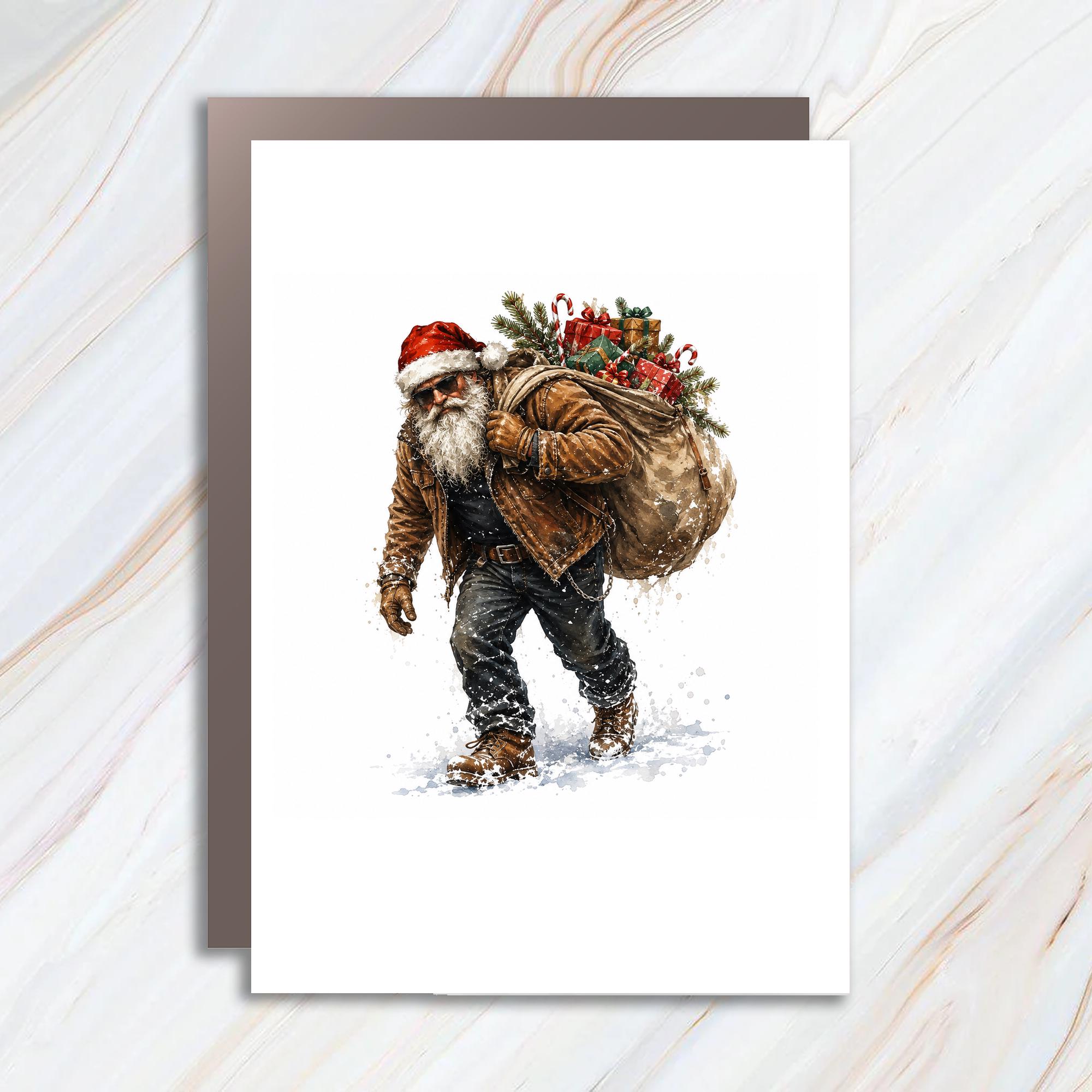 Santa With Gifts Christmas Card Rustic Holiday Greeting Card For Him Winter Festive Card Santa Lover Unique Christmas Card C1214