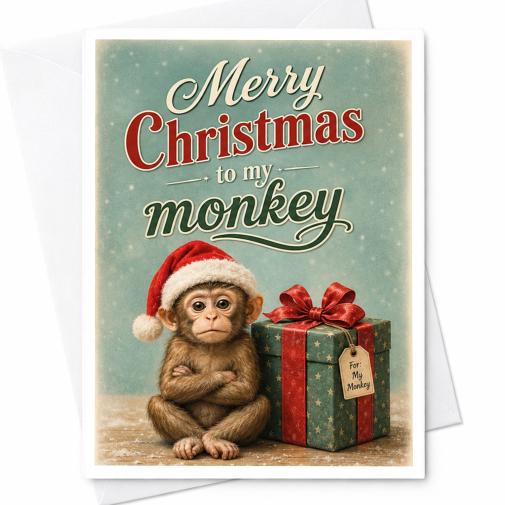 Merry Christmas To My Monkey Cute Christmas Card Funny Holiday Greeting Card For Friend Animal Lover With Santa Hat Gift C5489