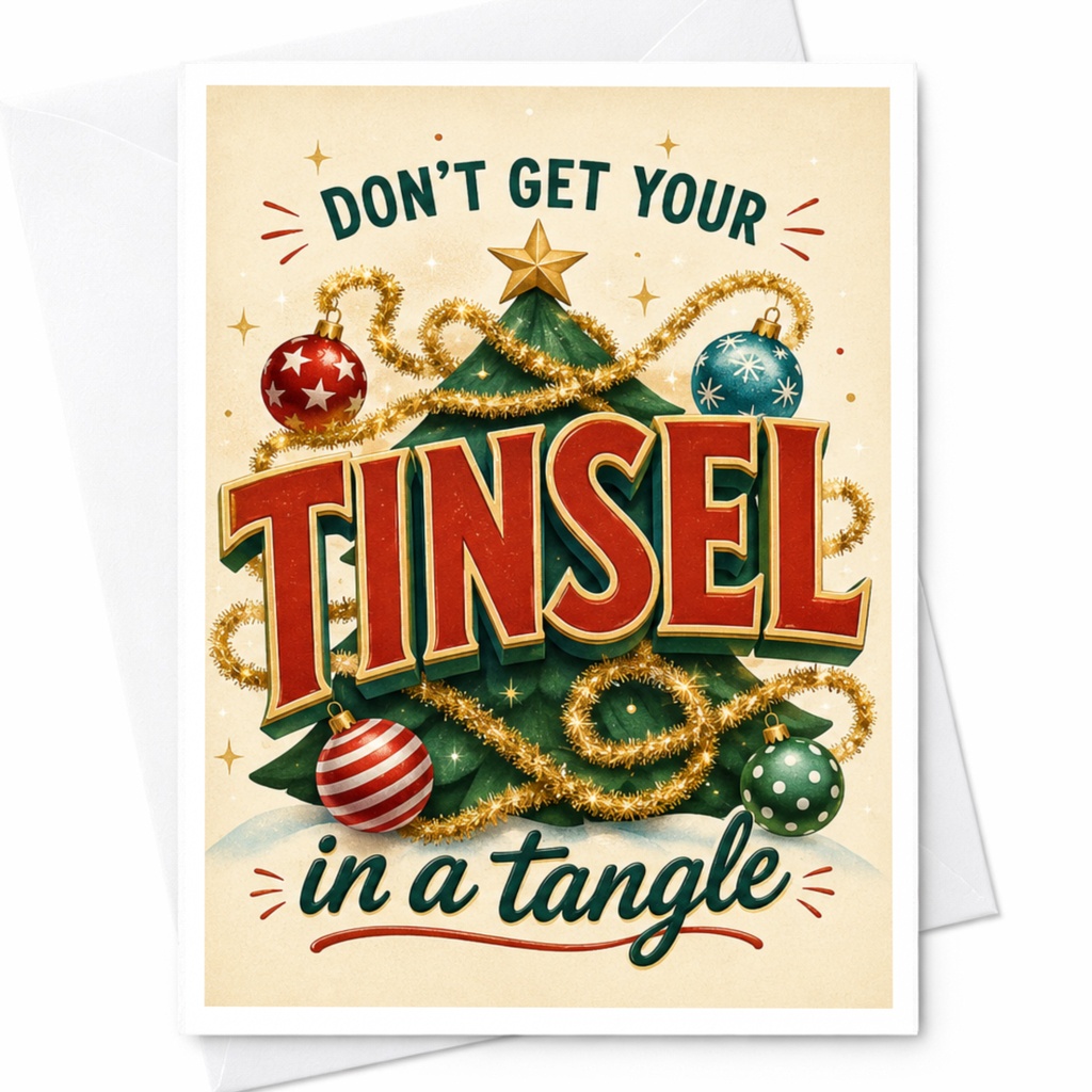 Don't Get Your Tinsel In A Tangle Funny Christmas Card Holiday Greeting Card For Friends Family Cute Xmas Card C5503