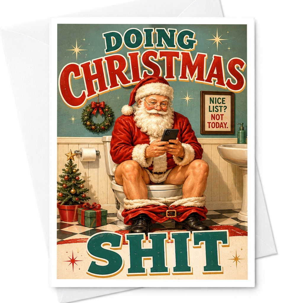 Doing Christmas Shit Funny Christmas Card Santa Holiday Greeting Card For Him Gag Gift Naughty Santa Claus Card C5510