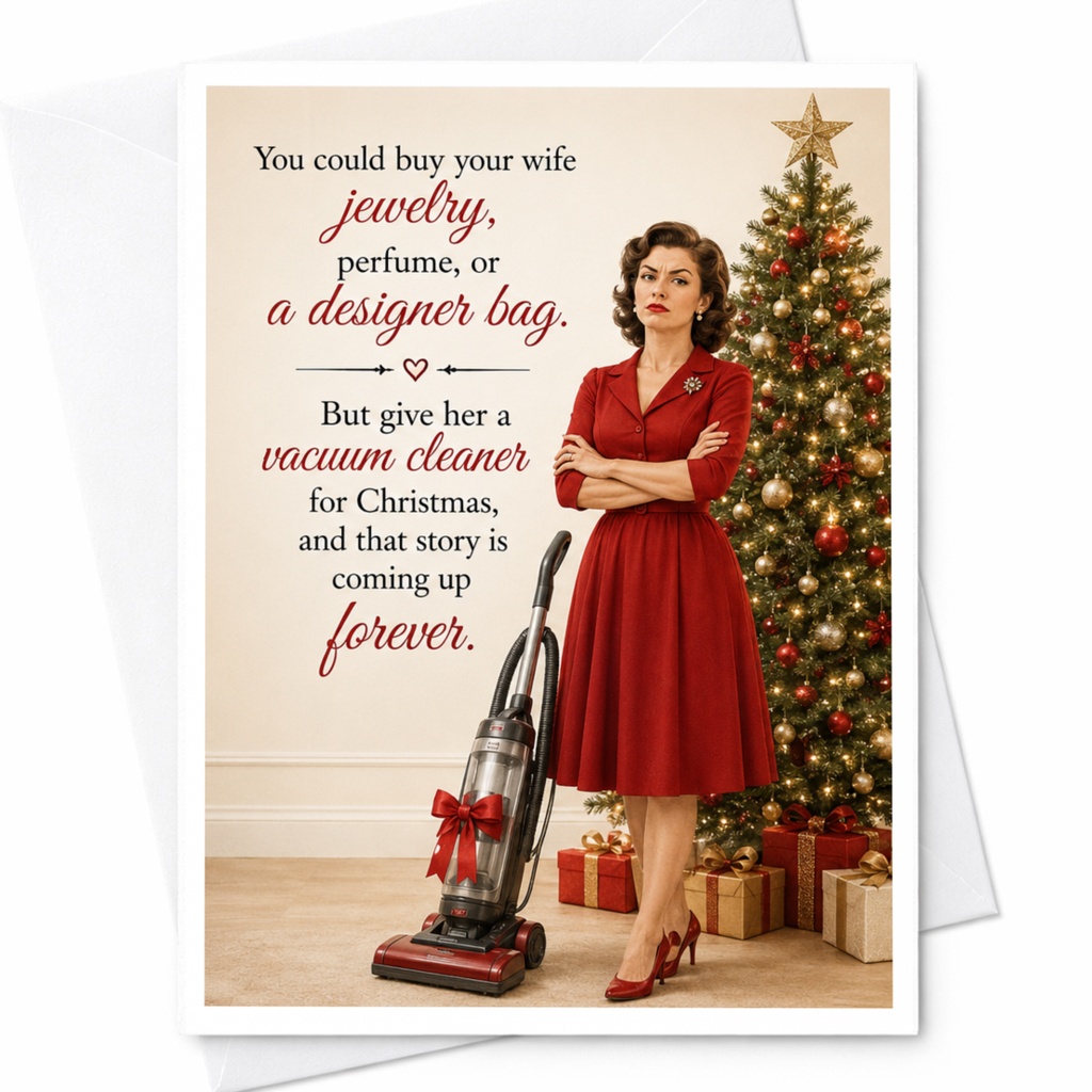 You Could Buy Your Wife Jewelry Funny Christmas Card Vintage Holiday Greeting Card For Wife Retro Style Xmas Card C5522