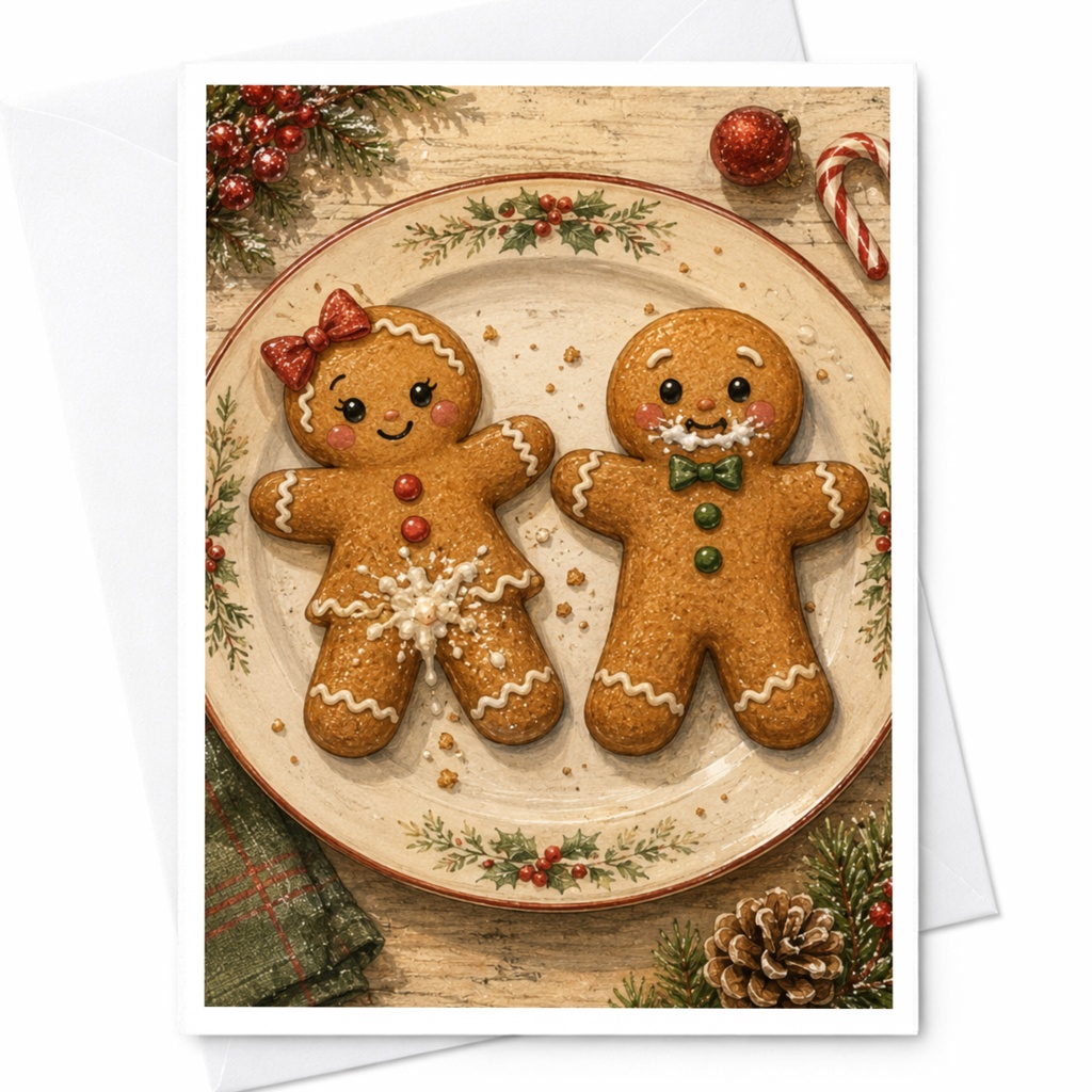 Gingerbread Couple Christmas Greeting Card Cute Holiday Card For Friends Family Festive Seasonal Card With Gingerbread C5526