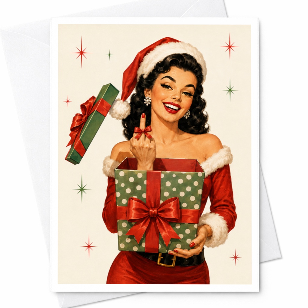 Cheeky Christmas Card Funny Holiday Greeting Rude Santa Middle Finger Xmas Card Present For Friends C5534